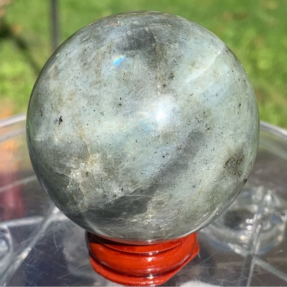 58.5MM 2.2” Madagascar Rainbow Labradorite Stone Sphere Crystal Ball Wood Stand - Picture 2 of 14